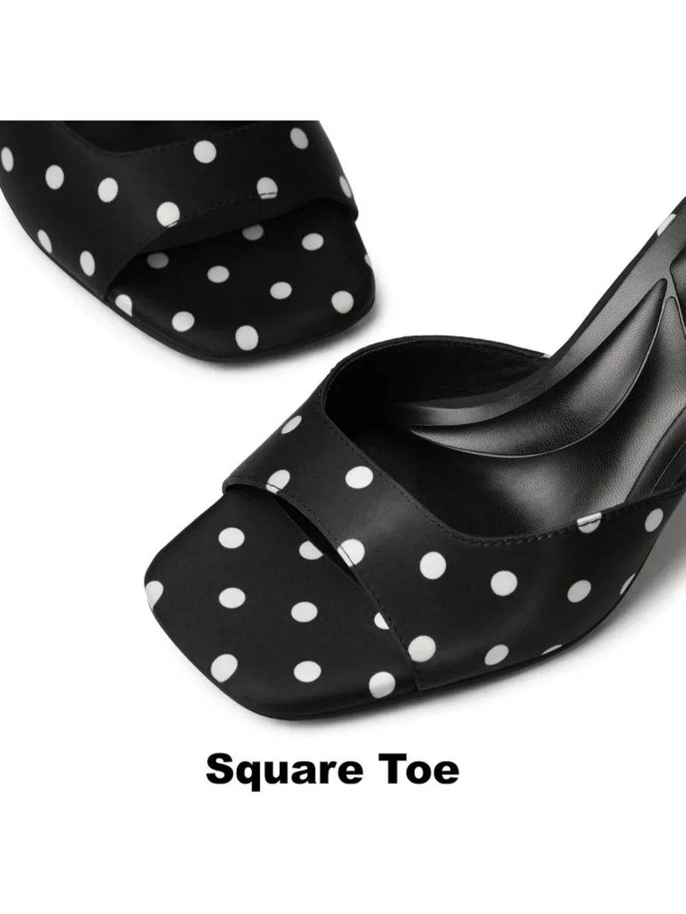 Women's Black Polka Dots Summer Square Toe Slingback Sexy Backless Heeled Sandal